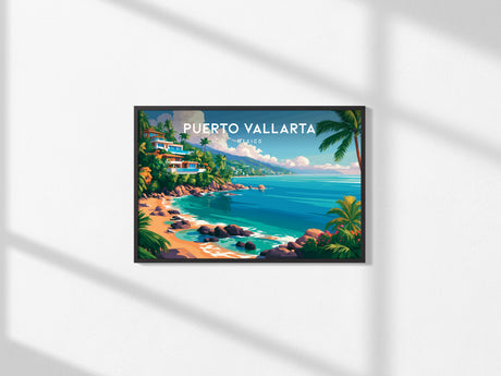 Puerto Vallarta, Mexico Landscape Poster | Beach House Decor Vacation Wall Art — framed and ready to hang, 2x3 in