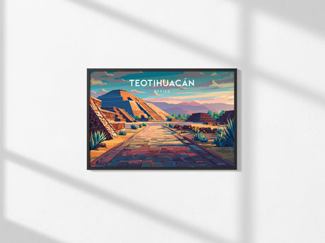 Teotihuacán, Mexico Landscape Poster | Sun & Moon Pyramids Vacation Wall Art — framed and ready to hang, 2x3 in