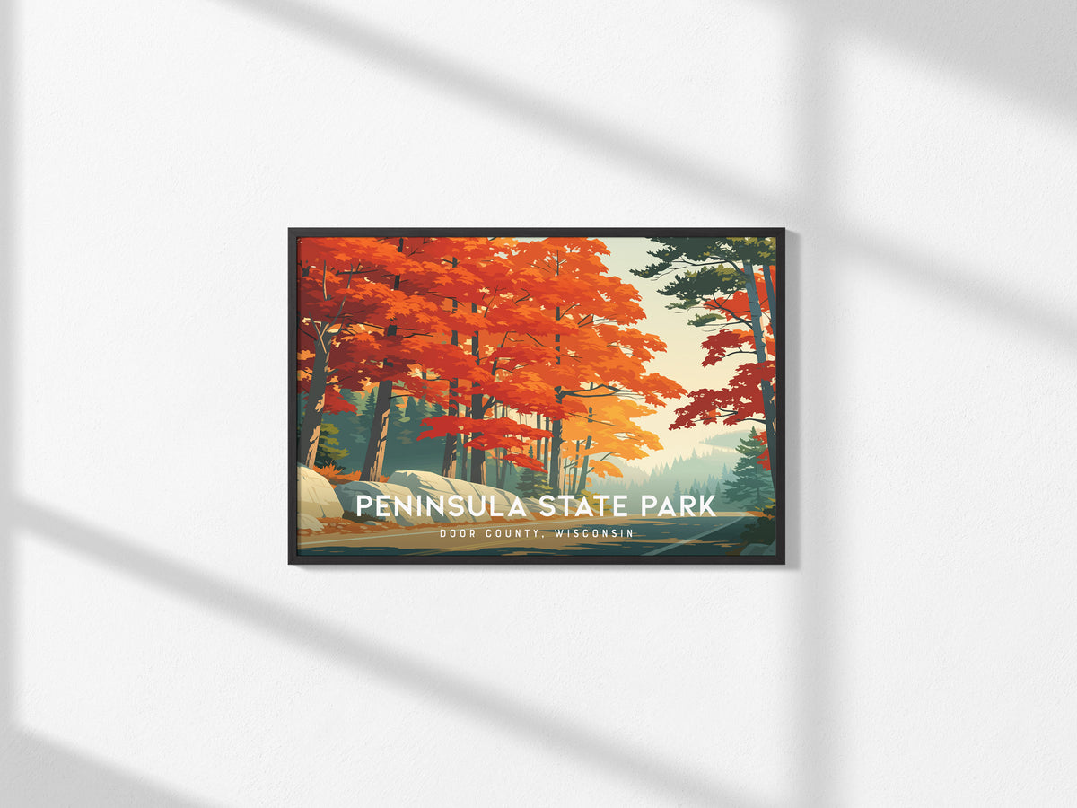 Peninsula State Park Landscape Poster | Door County, Wisconsin Bluffs & Shoreline Framed or Unframed — framed and ready to ha