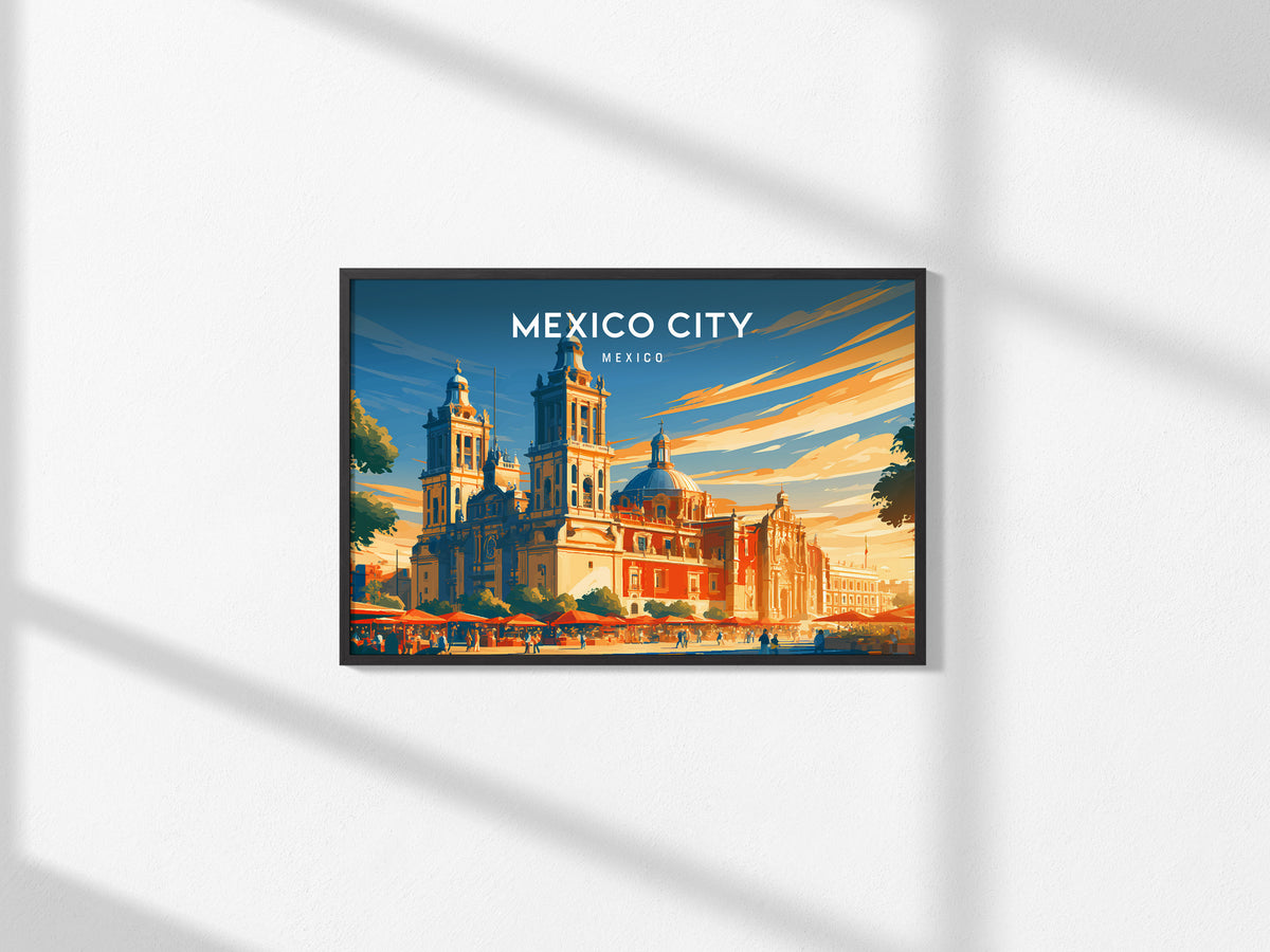 Mexico City Landscape Poster | Mexico Travel Gift Framed or Unframed Wall Art — framed and ready to hang, 2x3 in