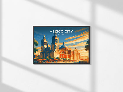 Mexico City Landscape Poster | Mexico Travel Gift Framed or Unframed Wall Art — framed and ready to hang, 2x3 in