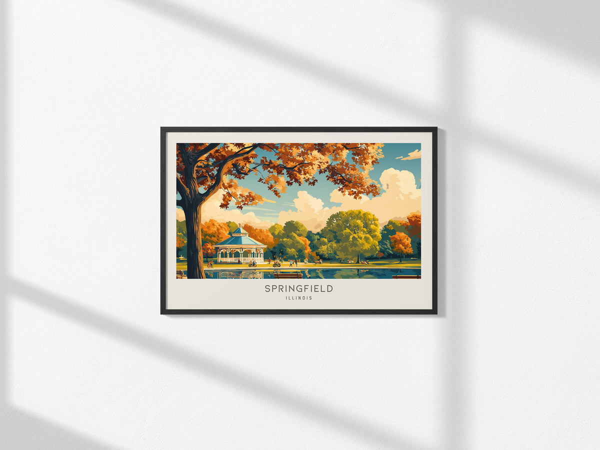 Springfield Landscape Matte Border Poster | Illinois Destination Print & Vacation Wall Art — framed and ready to hang, 2x3 in