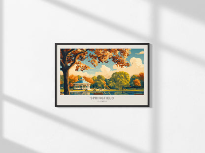 Springfield Landscape Matte Border Poster | Illinois Destination Print & Vacation Wall Art — framed and ready to hang, 2x3 in