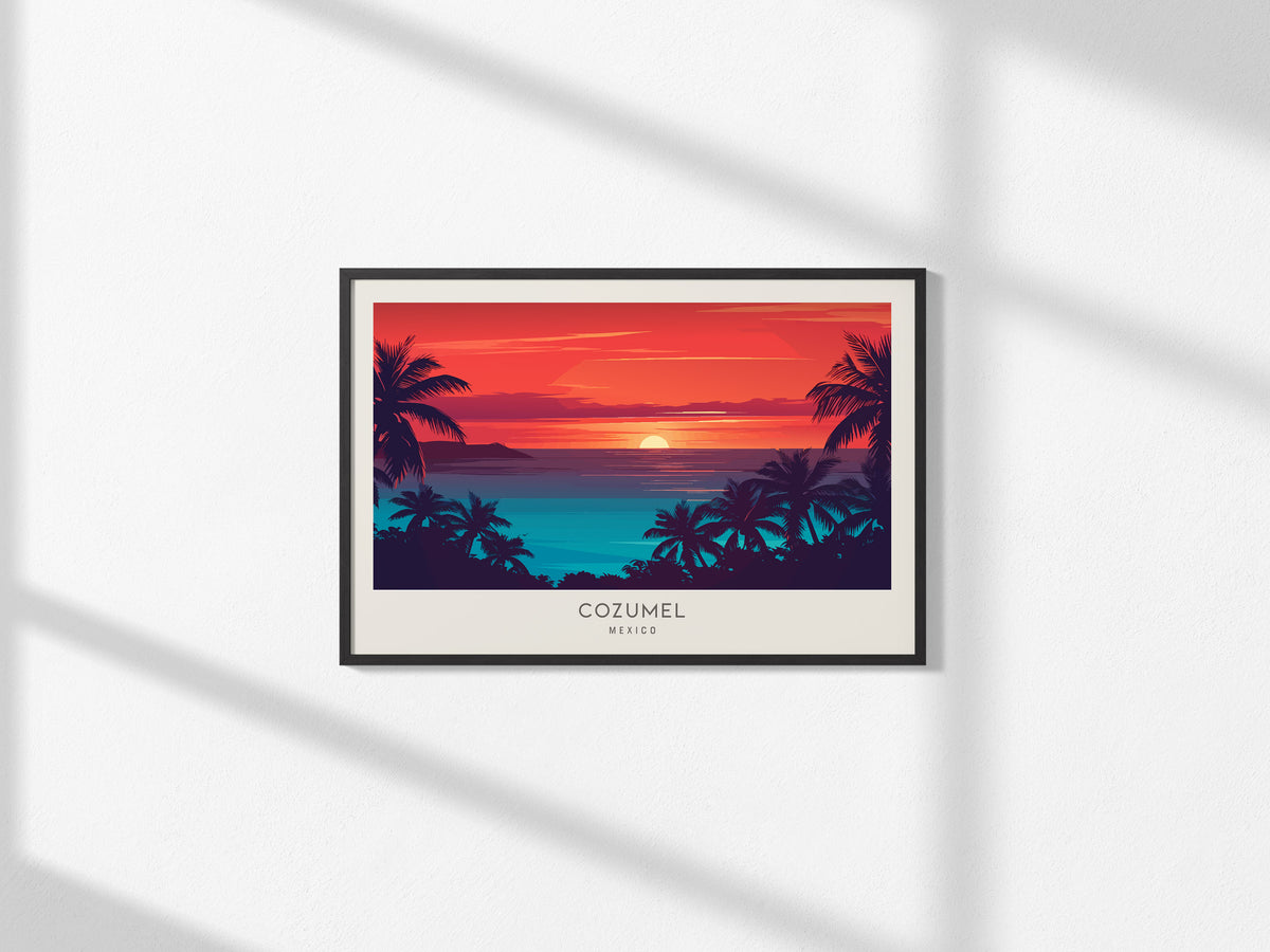Cozumel Landscape Matte Border Poster | Mexico Tropical Beach Print Travel Wall Art — framed and ready to hang, 2x3 in