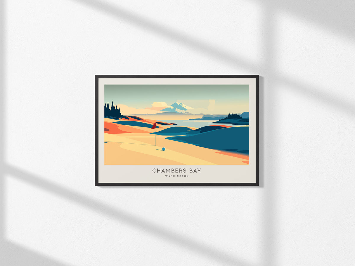 Chambers Bay Landscape Matte Border Poster | Washington Framed or Unframed Golf Wall Art — framed and ready to hang, 2x3 in