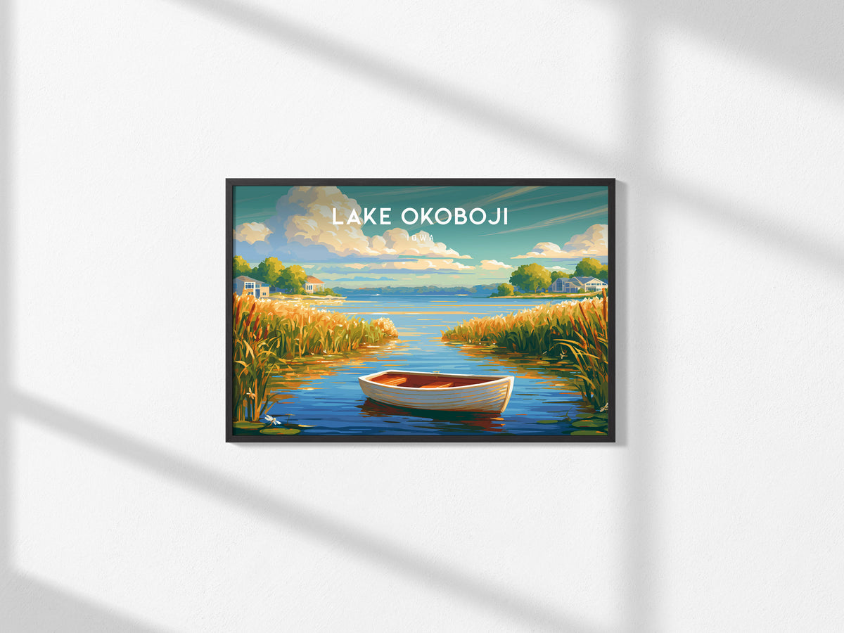Lake Okoboji, Iowa Landscape Poster | Great Lakes Vacation Wall Art — framed and ready to hang, 2x3 in