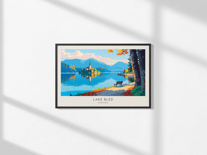 Lake Bled Landscape Matte Border Poster | Slovenia Framed or Unframed Travel Gift — framed and ready to hang, 2x3 in