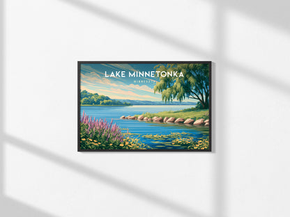 Lake Minnetonka, Minnesota Landscape Poster | Travel Gift Destination Print Wall Art — framed and ready to hang, 2x3 in