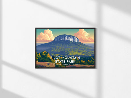 Pilot Mountain State Park Landscape Poster | Pinnacle, North Carolina Vacation Wall Art — framed and ready to hang, 2x3 in