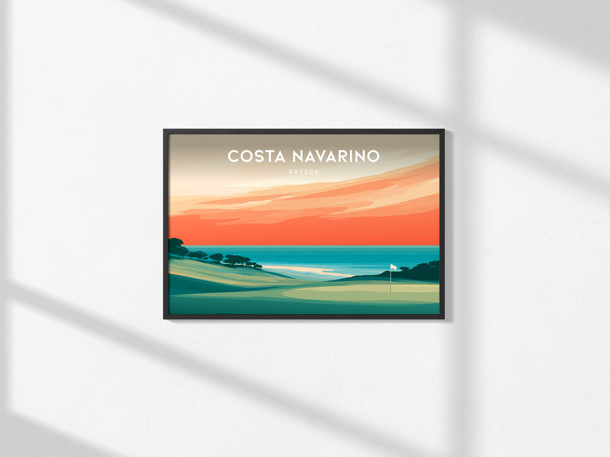 Costa Navarino Landscape Poster | Greece Seaside Golf Course Framed or Unframed Wall Art — framed and ready to hang, 2x3 in