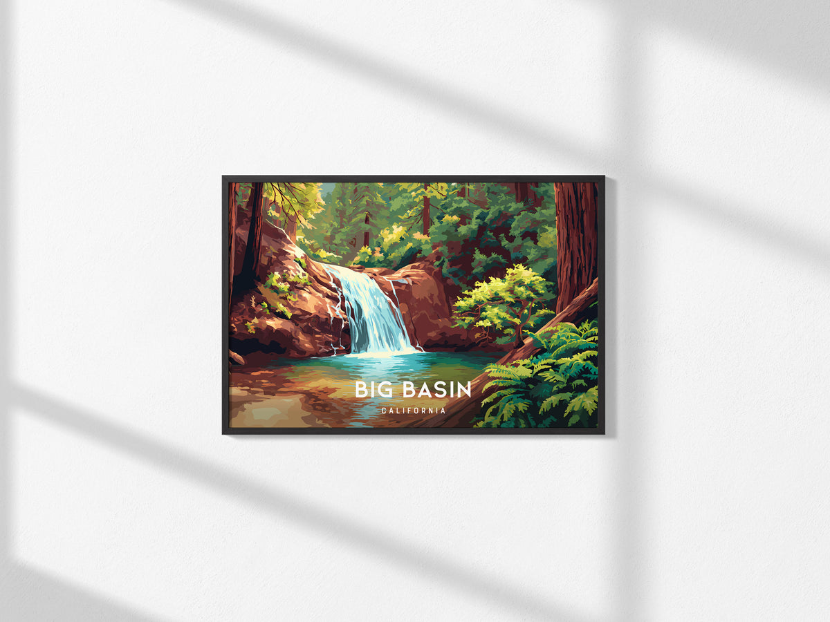 Big Basin Redwoods, California Landscape Poster | Ancient Forest Travel Wall Art — framed and ready to hang, 2x3 in