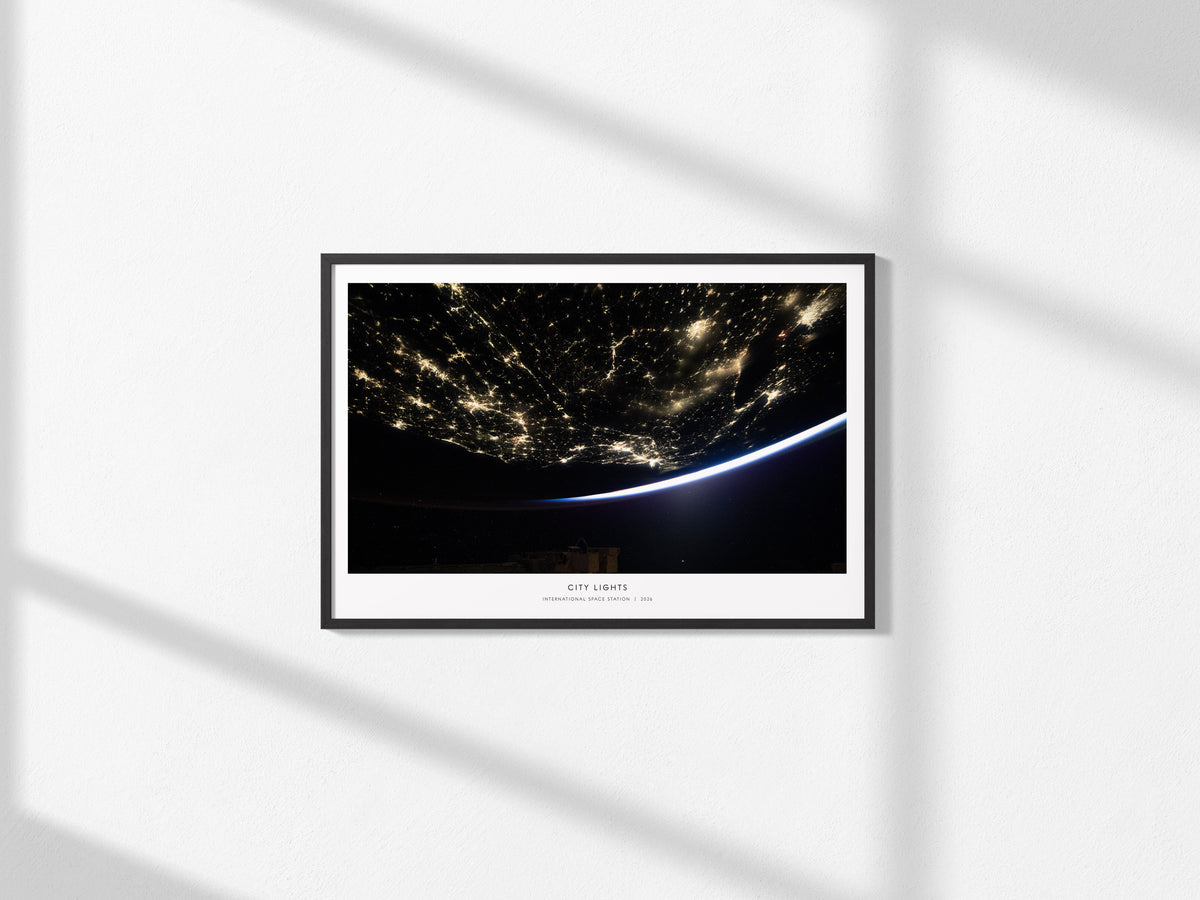 City Lights Landscape Poster | NASA International Space Station Astronomy Print Wall Art — framed and ready to hang, 2x3 in