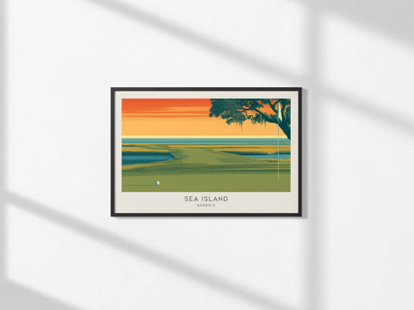 Sea Island Landscape Matte Border Poster | Georgia Framed or Unframed Golf Wall Art — framed and ready to hang, 2x3 in