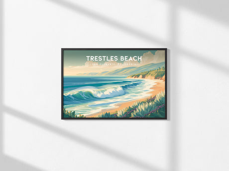 Trestles Beach Landscape, San Clemente, California Poster | Coastal Beach Decor Travel Gift Wall Art — framed and ready to ha