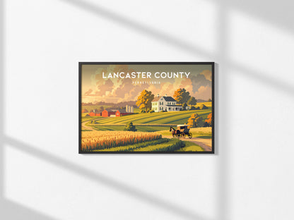 Lancaster County Landscape Poster | Pennsylvania Amish Country Framed or Unframed Wall Art — framed and ready to hang, 2x3 in