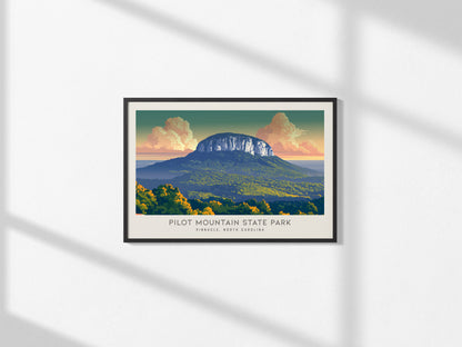 Pilot Mountain State Park Landscape Matte Border Poster | Pinnacle, North Carolina Travel Gift — framed and ready to hang, 2x