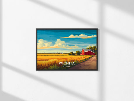 Wichita, Kansas Landscape Poster | Prairie City Vacation Wall Art — framed and ready to hang, 2x3 in