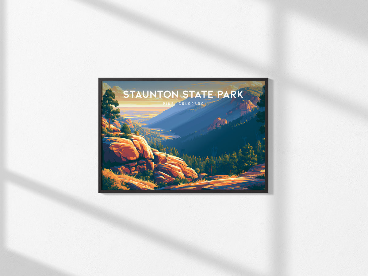 Staunton State Park Landscape Poster | Pine, Colorado Framed or Unframed Vacation Wall Art — framed and ready to hang, 2x3 in