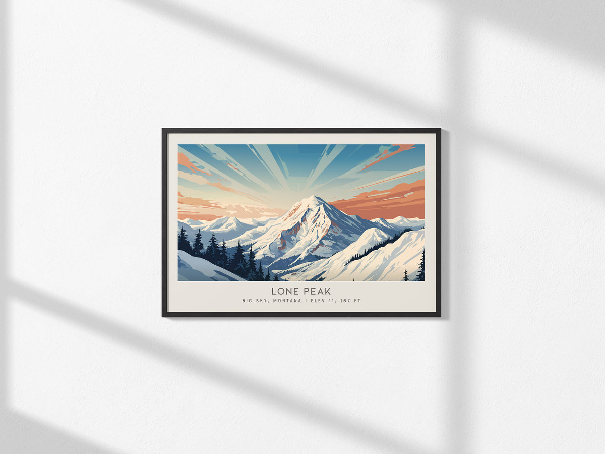 Lone Peak Landscape Matte Border Poster | Big Sky, Montana Travel Wall Art — framed and ready to hang, 2x3 in