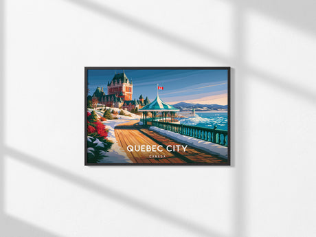 Quebec City, Canada Landscape Poster | Historic Skyline Vacation Wall Art — framed and ready to hang, 2x3 in