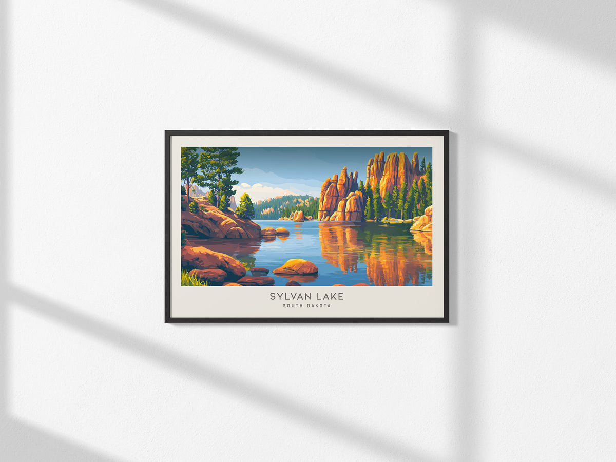 Sylvan Lake Landscape Matte Border Poster | South Dakota Travel Gift Wall Art — framed and ready to hang, 2x3 in
