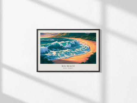 Makena State Park Big Beach Landscape Matte Border Poster | Maui, Hawaii Coastal Beach Decor — framed and ready to hang, 2x3