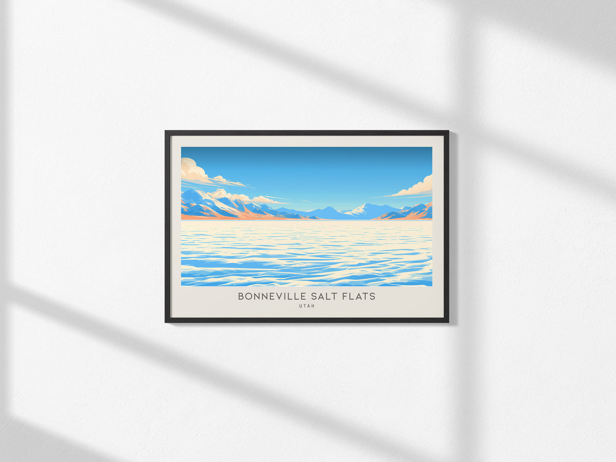Bonneville Salt Flats Landscape Matte Border Poster | Utah Travel Gift Framed or Unframed — framed and ready to hang, 2x3 in
