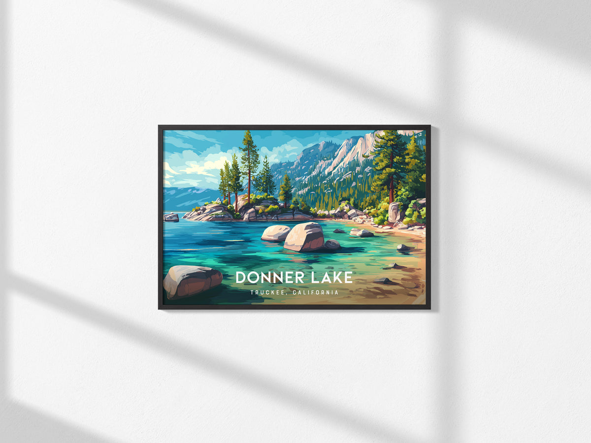 Donner Lake Landscape Poster | Truckee, California Vacation Wall Art — framed and ready to hang, 2x3 in