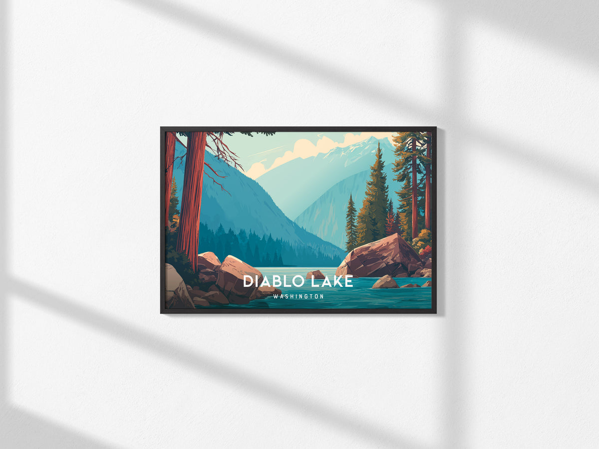 Diablo Lake Landscape, Washington Poster | Mountain Lake Vacation Wall Art — framed and ready to hang, 2x3 in