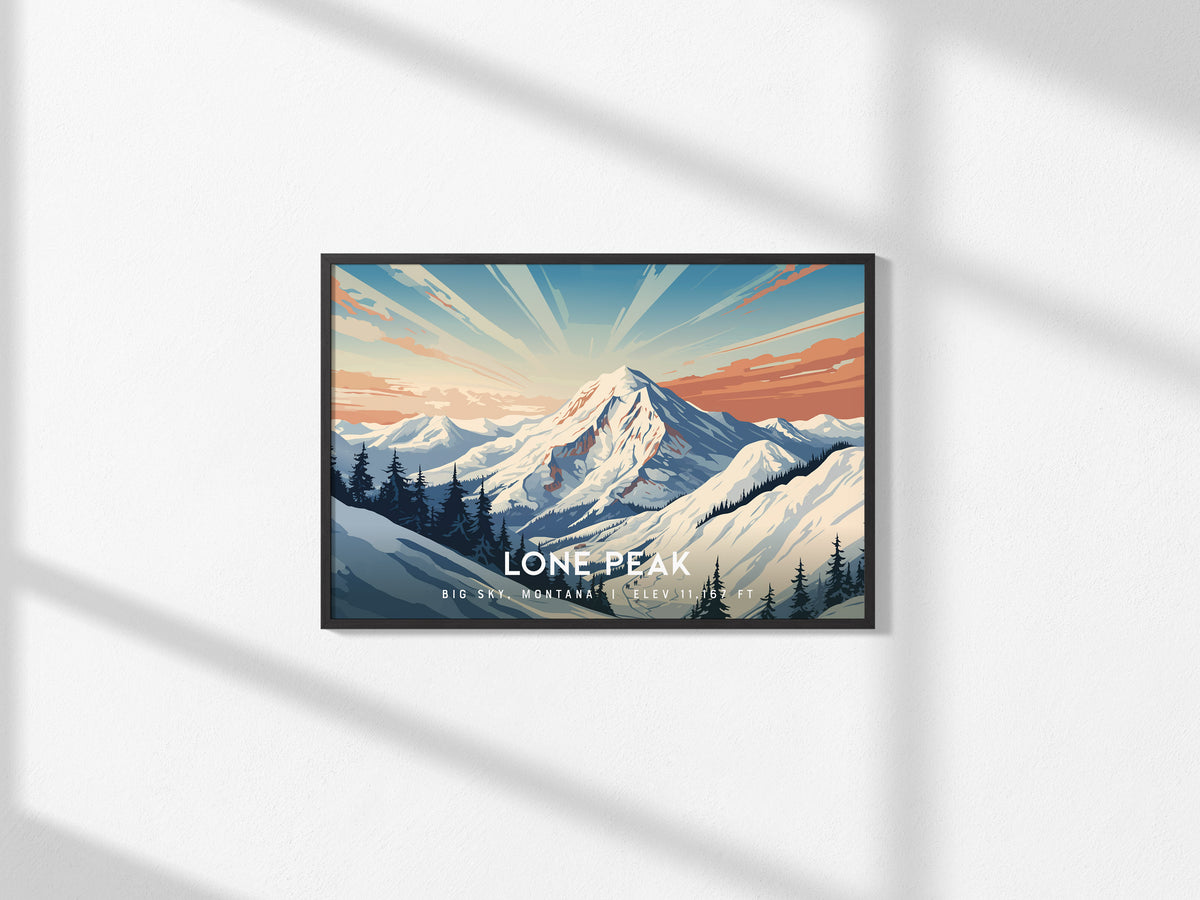 Lone Peak, Big Sky, Montana Landscape Poster | Mountain Destination Print Wall Art — framed and ready to hang, 2x3 in