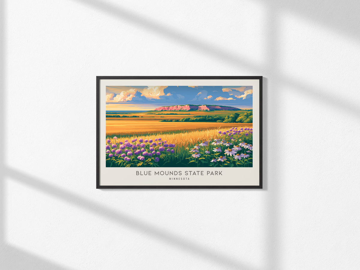 Blue Mounds State Park Landscape Matte Border Poster | Minnesota Travel Wall Art — framed and ready to hang, 2x3 in
