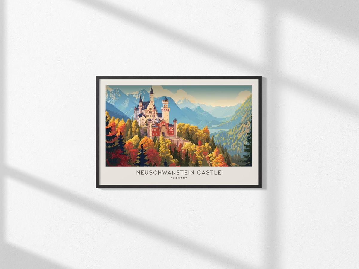 Neuschwanstein Castle Landscape Matte Border Poster | Germany Vacation Wall Art — framed and ready to hang, 2x3 in
