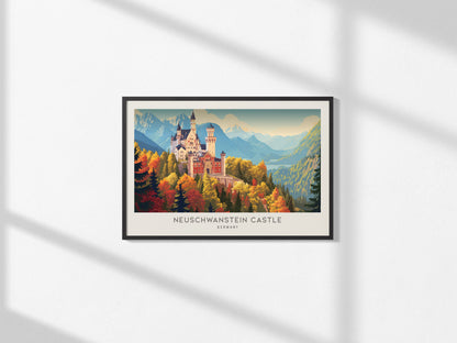 Neuschwanstein Castle Landscape Matte Border Poster | Germany Vacation Wall Art — framed and ready to hang, 2x3 in