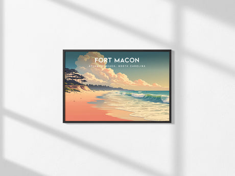 Fort Macon Landscape Poster | Atlantic Beach, North Carolina Destination Print Wall Art — framed and ready to hang, 2x3 in