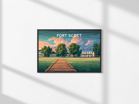 Fort Scott, Kansas Landscape Poster | Historic Prairie Town Vacation Wall Art — framed and ready to hang, 2x3 in