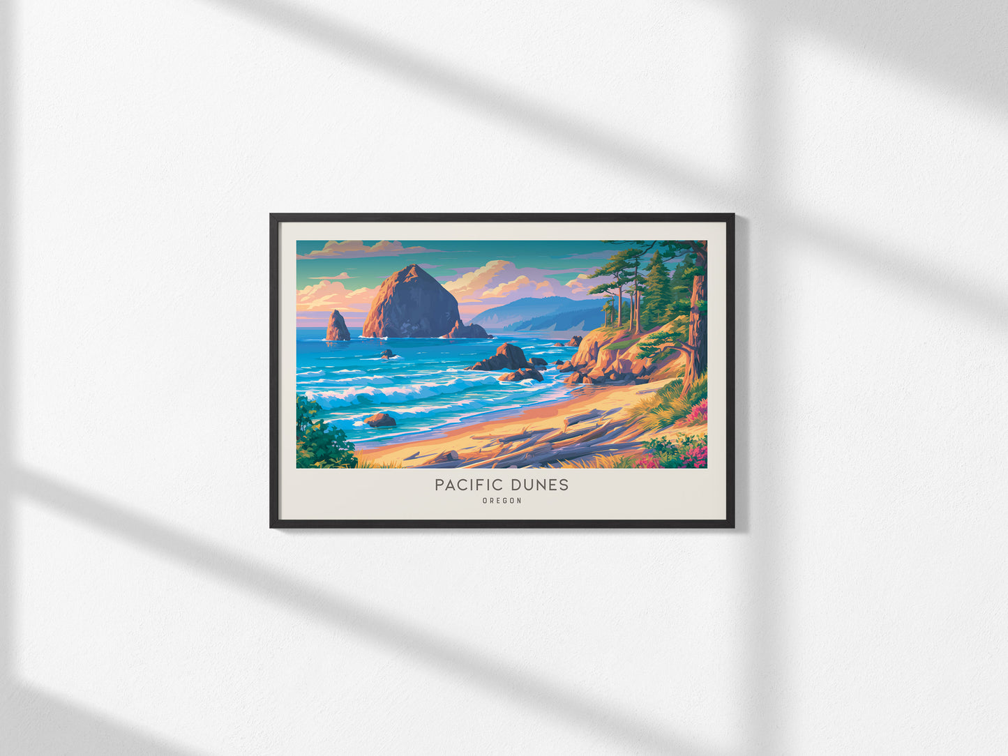 Pacific Dunes Landscape Matte Border Poster | Oregon Coastal Beach Decor — framed and ready to hang, 2x3 in