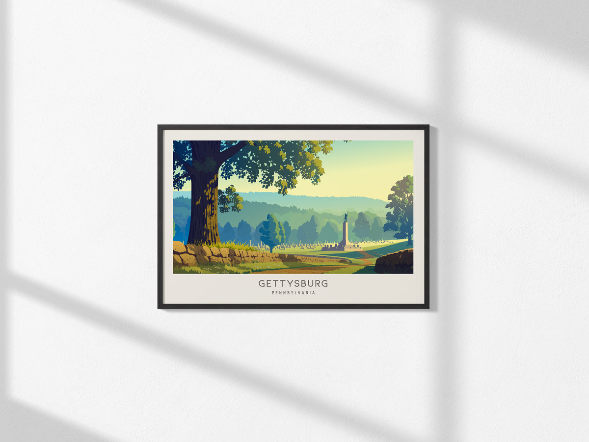 Gettysburg Landscape Matte Border Poster | Pennsylvania Framed or Unframed Vacation Wall Art — framed and ready to hang, 2x3
