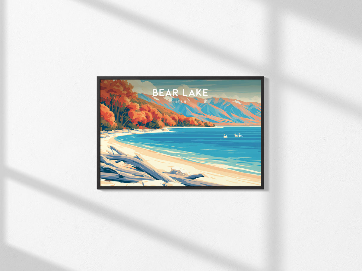 Bear Lake, Utah Landscape Poster | Tropical Beach Print Framed or Unframed Wall Art — framed and ready to hang, 2x3 in