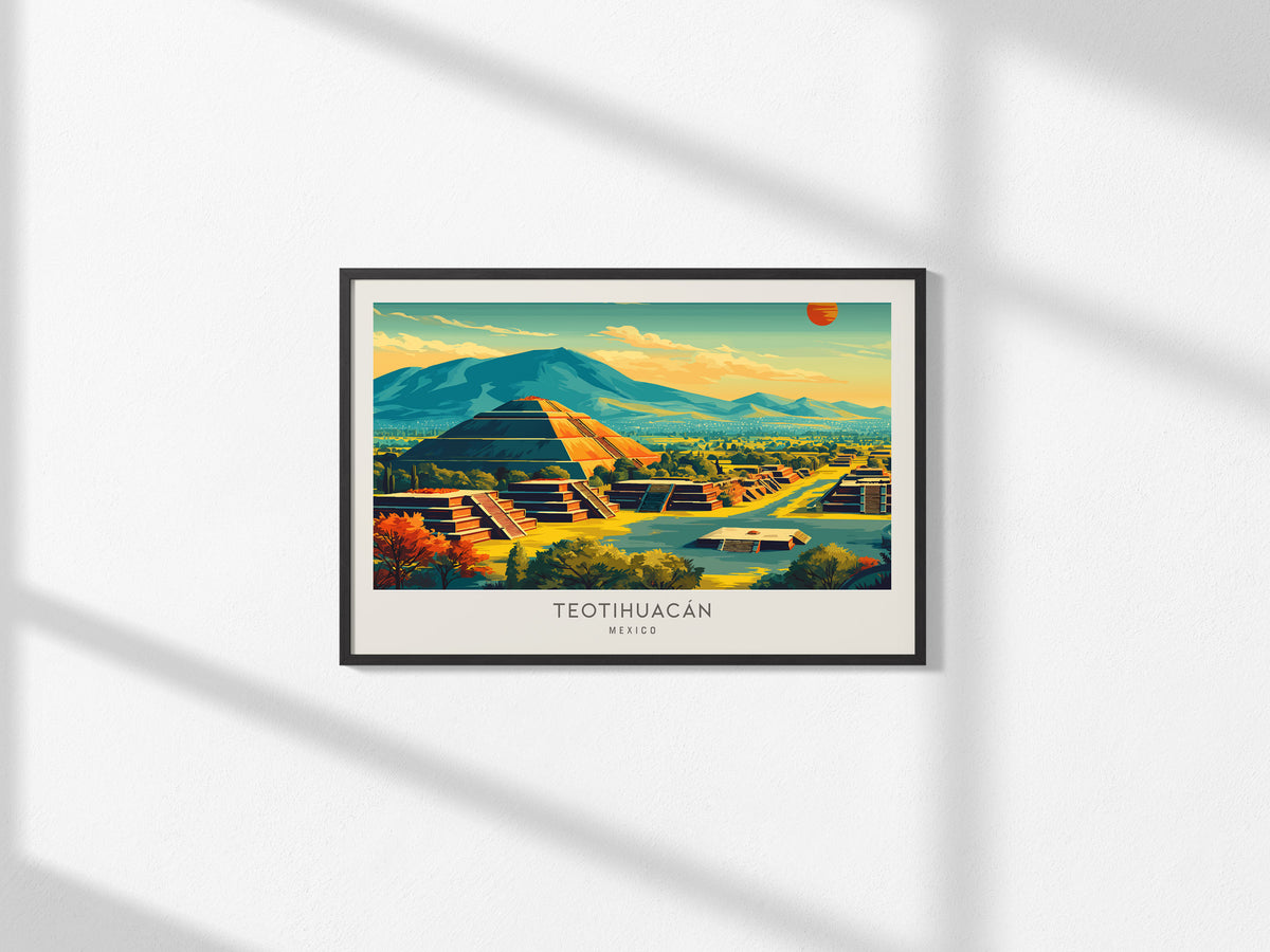 Teotihuacán Landscape Matte Border Poster | Mexico Ancient Ruins Framed or Unframed Travel Gift — framed and ready to hang, 2