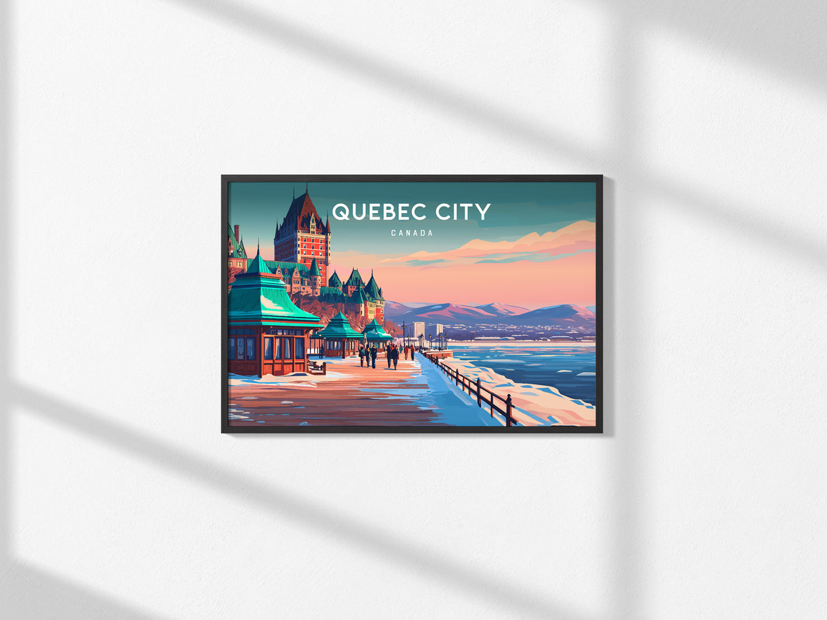 Quebec City, Canada Landscape Poster | Historic Skyline Vacation Wall Art — framed and ready to hang, 2x3 in