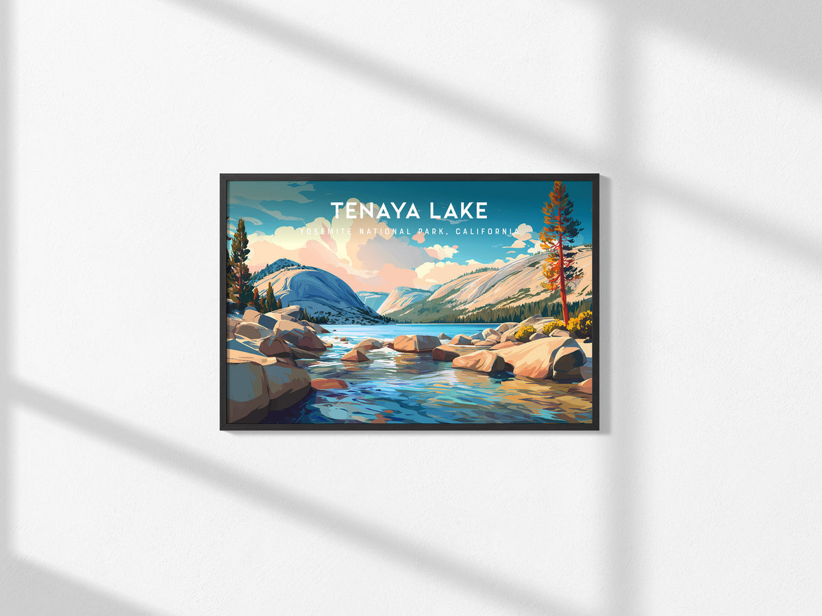 Tenaya Lake Landscape Poster | Yosemite National Park, California Travel Wall Art — framed and ready to hang, 2x3 in
