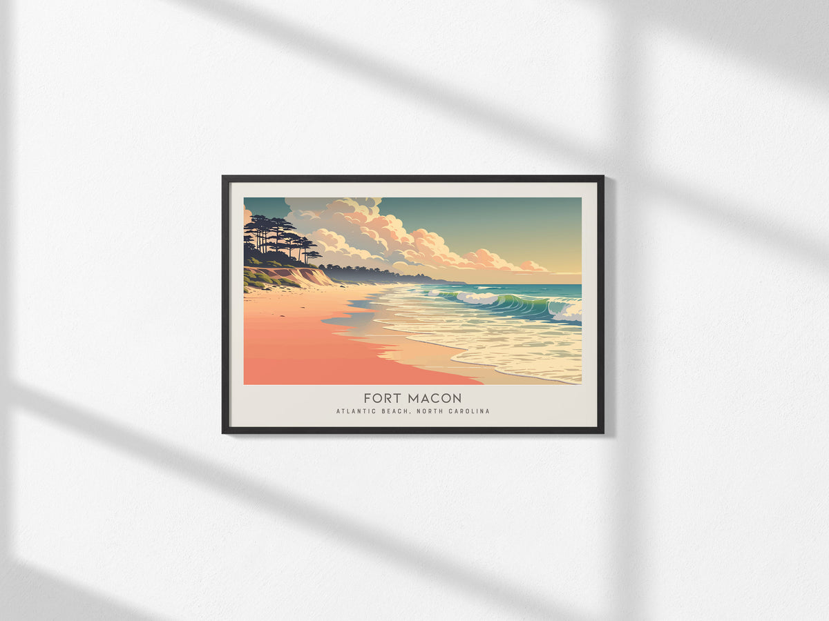 Fort Macon Landscape Matte Border Poster | Atlantic Beach, North Carolina Coastal Beach Decor — framed and ready to hang, 2x3