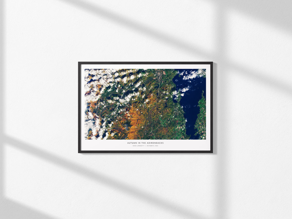 Autumn In the Adirondacks Landscape Poster | NASA Landsat 9 Astronomy Print Space Photography Wall Art — framed and ready to