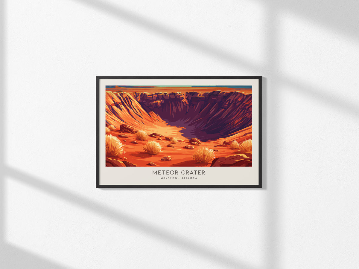 Meteor Crater Landscape Matte Border Poster | Winslow, Arizona Travel Gift — framed and ready to hang, 2x3 in