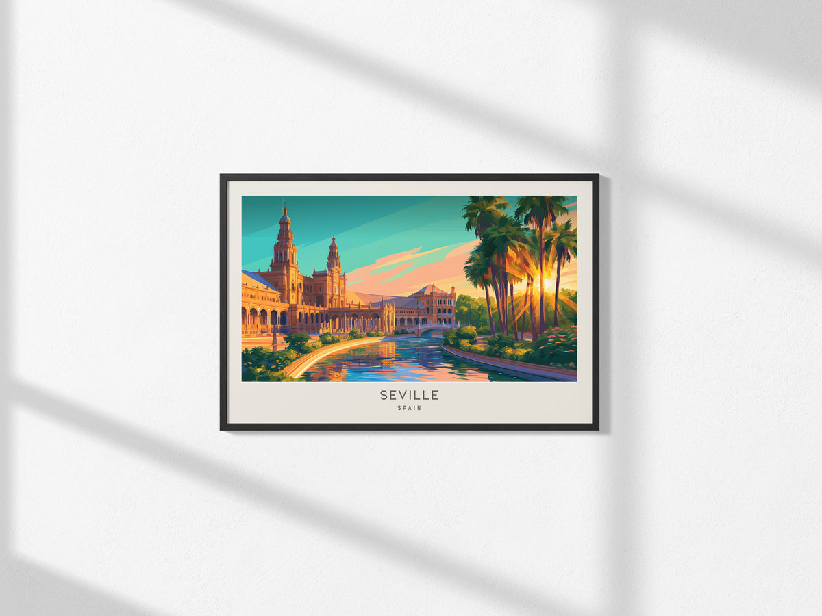 Seville Landscape Matte Border Poster | Spain Framed or Unframed Travel Gift Wall Art — framed and ready to hang, 2x3 in