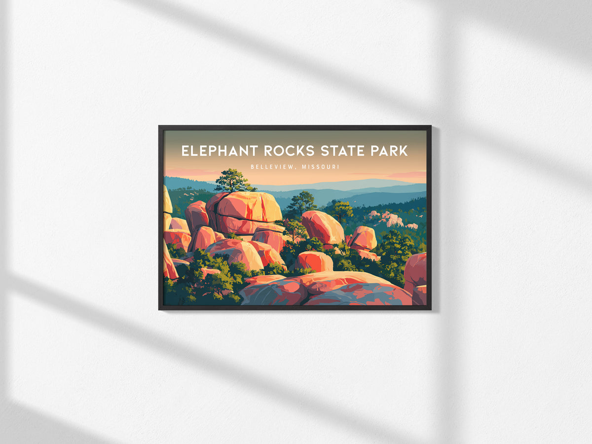 Elephant Rocks State Park Landscape Poster | Belleview, Missouri Framed or Unframed Travel Gift — framed and ready to hang, 2