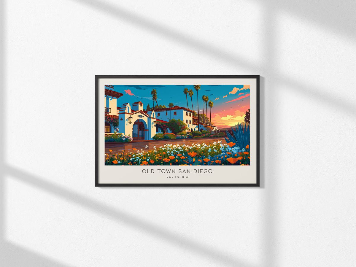 Old Town San Diego Landscape Matte Border Poster | California Destination Print Framed or Unframed — framed and ready to hang