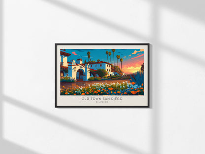 Old Town San Diego Landscape Matte Border Poster | California Destination Print Framed or Unframed — framed and ready to hang