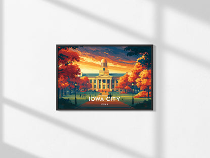 Iowa City, Iowa Landscape Poster | Midwest College Town Vacation Wall Art — framed and ready to hang, 2x3 in
