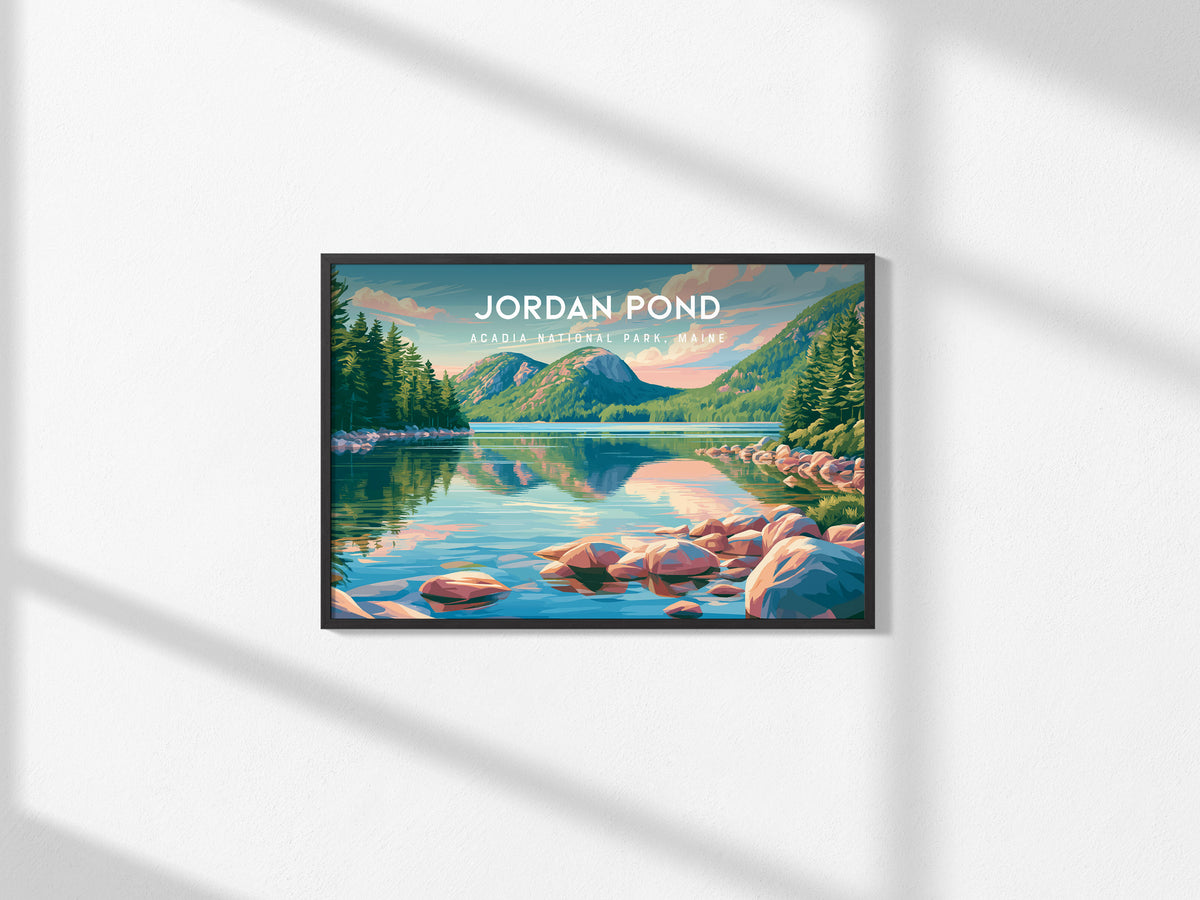 Jordan Pond Landscape Poster | Acadia National Park, Maine Travel Wall Art — framed and ready to hang, 2x3 in